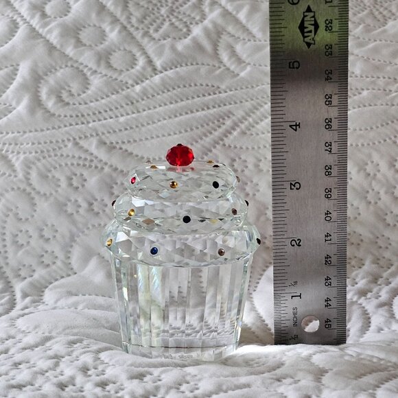 Crystal Cupcake Figurine With Red Gem Cherry & Multicolor Accents - Picture 4 of 5